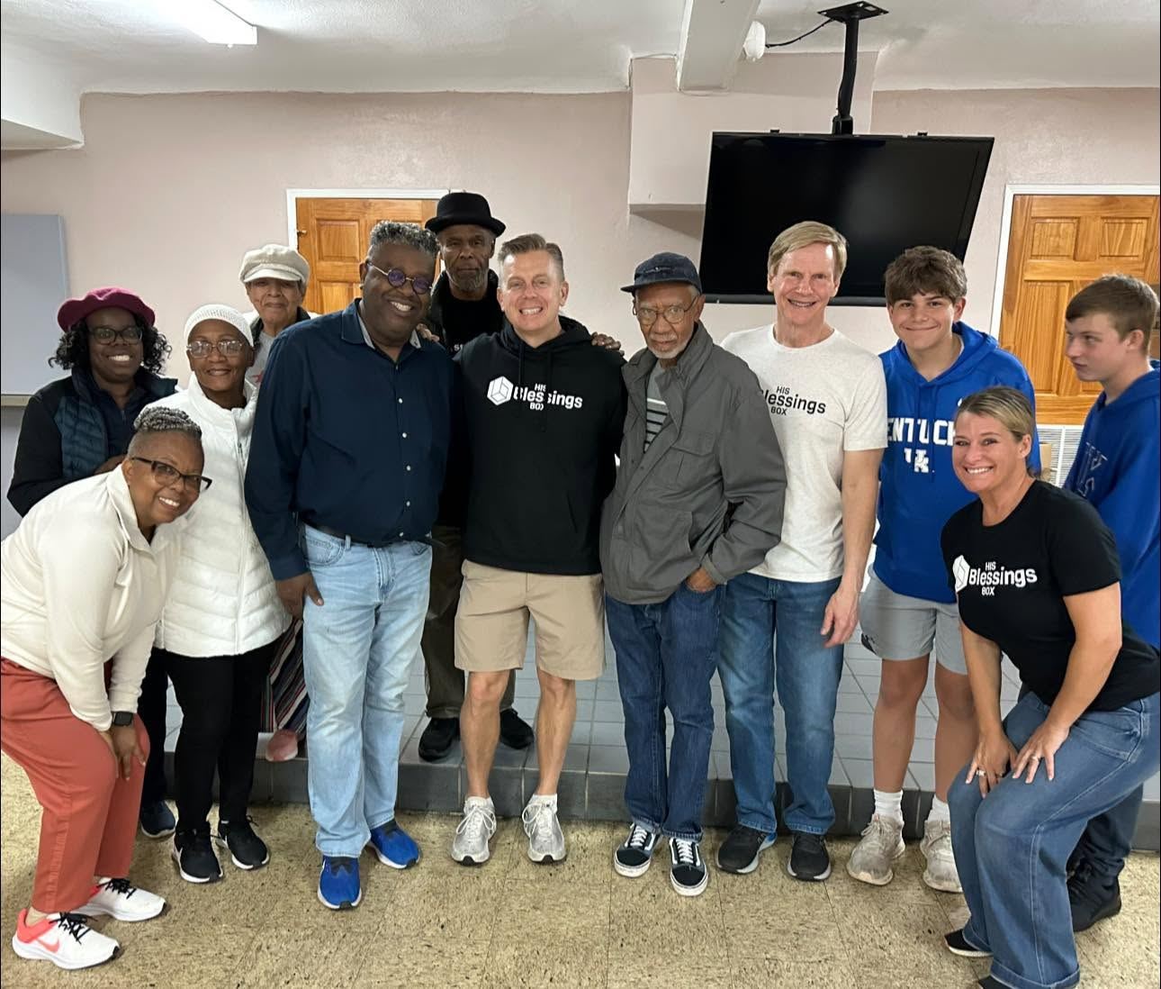 A large group of His Blessings Box volunteers gathered together
